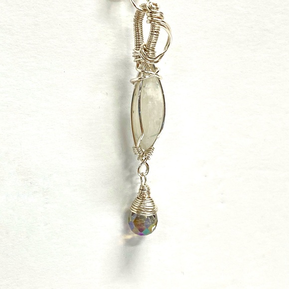 HANDMADE Moonstone and Crystal Hand Wrapped Dangle Pendant, Artisan Jewelry Gift - Picture 5 of 9